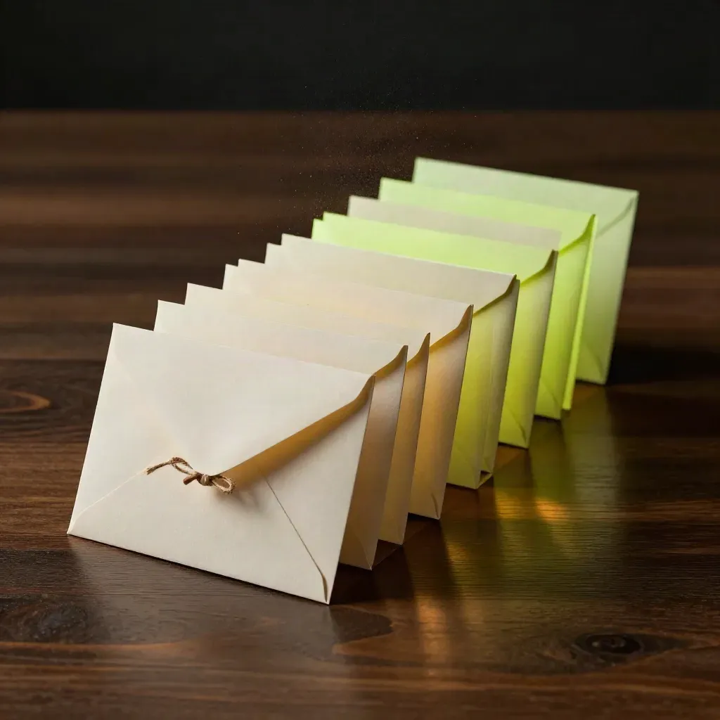 Modular email funnel pieces on dark wood under dramatic studio light