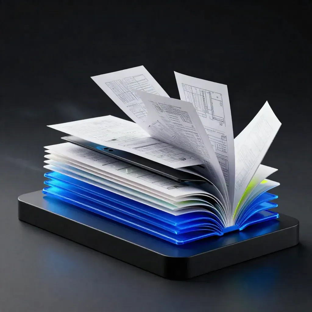 Blue acrylic growth-sprint stack with lime edge light on a black studio surface